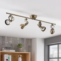 Lindby loftlampe Perseas, 78 cm, 4 lyskilder, antik messing, GU10