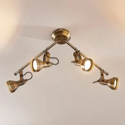 Lindby loftlampe Perseas, 78 cm, 4 lyskilder, antik messing, GU10