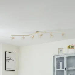 Lindby loftlampe Piena, beige, 6 lyskilder, metal, 150 cm
