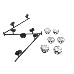 Lindby loftlampe Piena, sort, 6 lyskilder, metal, 150 cm