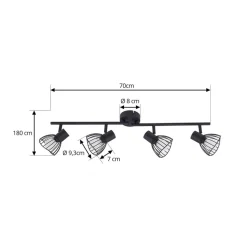 Lindby loftlampe Piena, sort, 4 lyskilder, metal, 70 cm