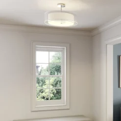 Lindby loftlampe Pikka, hvid, tekstil, Ø 50 cm, E27