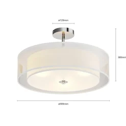 Lindby loftlampe Pikka, hvid, tekstil, Ø 50 cm, E27