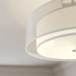 Lindby loftlampe Pikka, hvid, tekstil, Ø 50 cm, E27