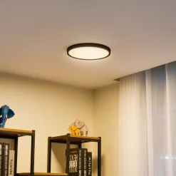 Lindby loftlampe Pravin, Ø 30 cm, CCT, sort