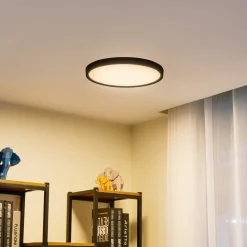 Lindby loftlampe Pravin, Ø 40 cm, CCT, sort
