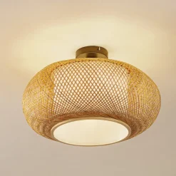 Lindby loftlampe Romaine, bambus, natur/hvid, Ø 50 cm