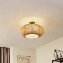 Lindby loftlampe Romaine, bambus, natur/hvid, Ø 50 cm