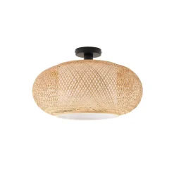 Lindby loftlampe Romaine, bambus, natur/hvid, Ø 50 cm