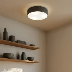 Lindby loftlampe Sebatin, Ø 40 cm, grå, stof, E27