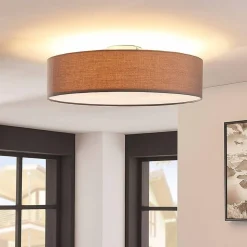 Lindby loftlampe Sebatin, Ø 50 cm, grå, stof, E27