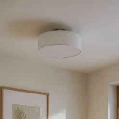 Lindby loftlampe Sebatin, Ø 40 cm, hvid, stof, E27