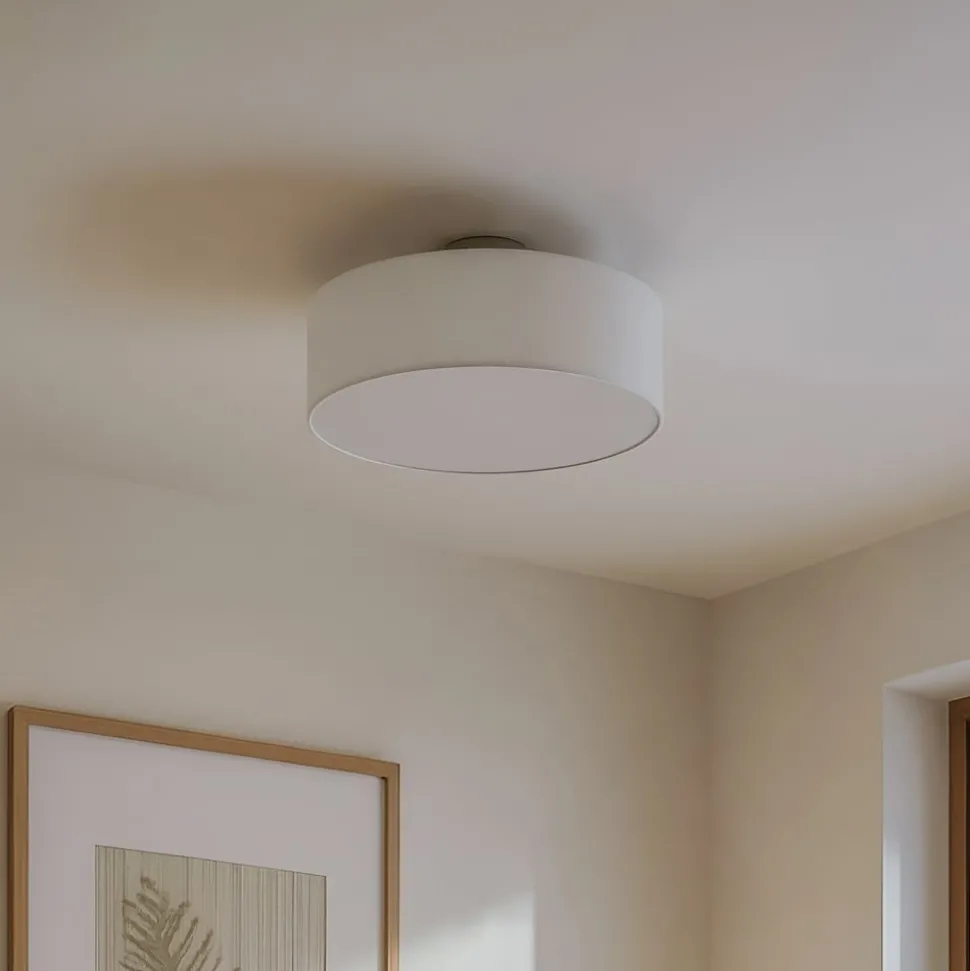 Lindby loftlampe Sebatin, Ø 40 cm, hvid, stof, E27