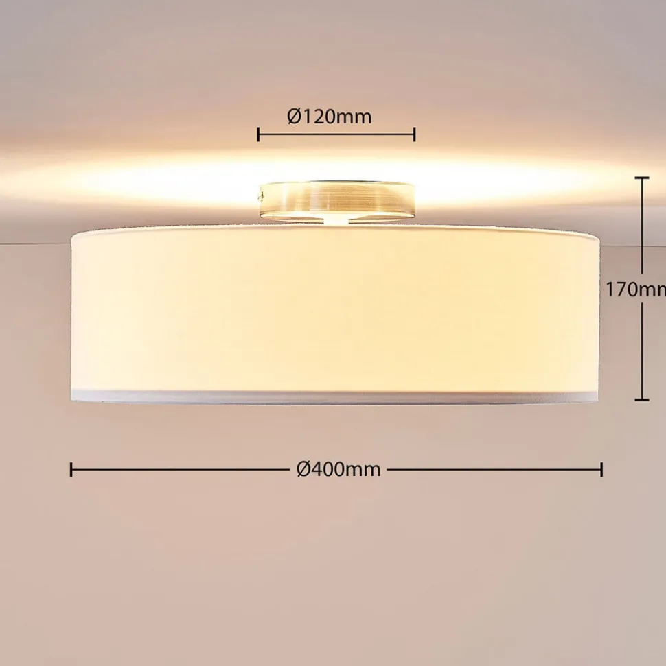 Lindby loftlampe Sebatin, Ø 40 cm, hvid, stof, E27