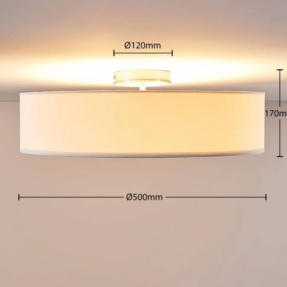 Lindby loftlampe Sebatin, Ø 50 cm, hvid, stof, E27