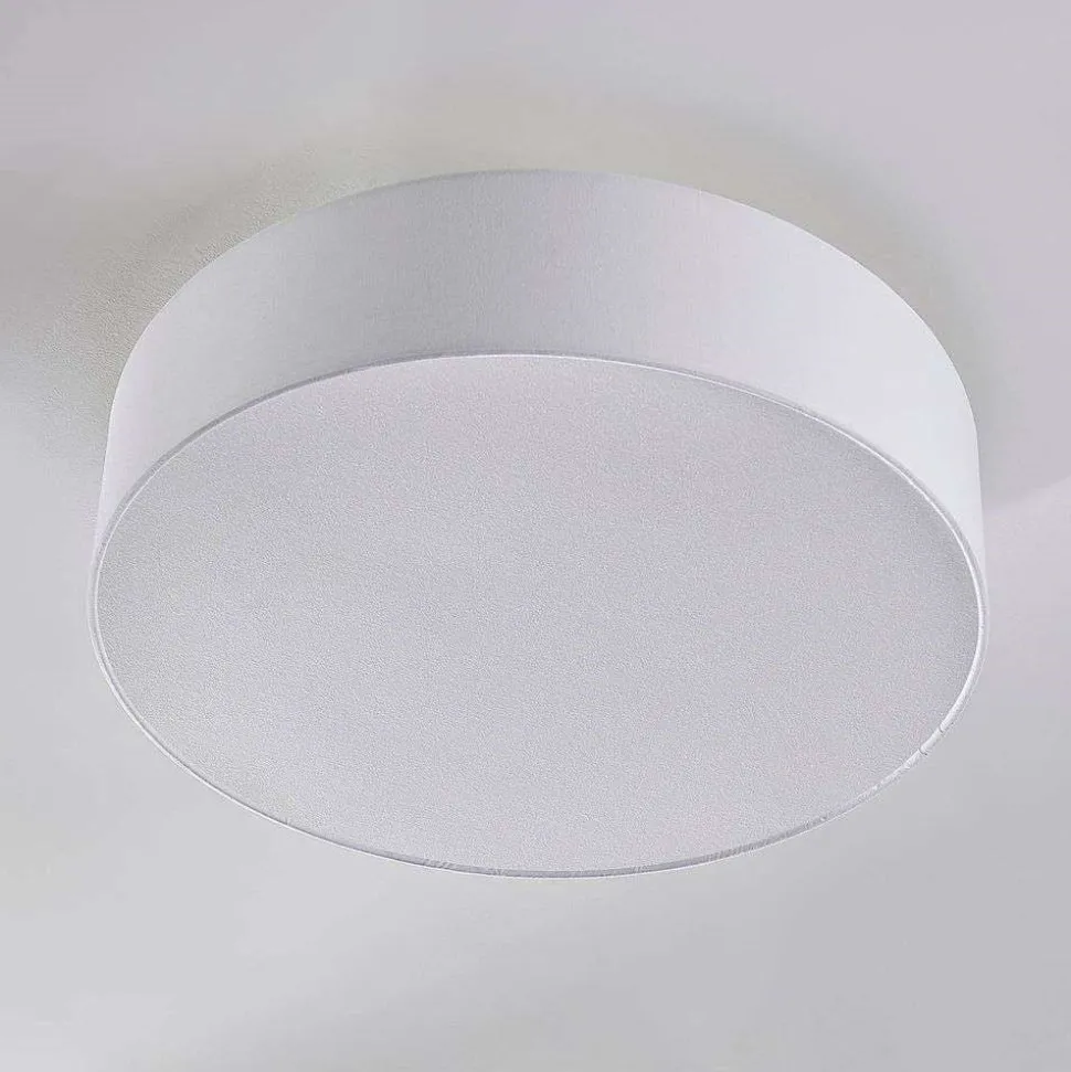 Lindby loftlampe Sebatin, Ø 50 cm, hvid, stof, E27