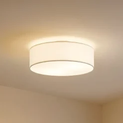 Lindby loftlampe Sebatin, Ø 40 cm, hvid, stof, E27