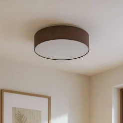 Lindby loftlampe Sebatin, Ø 50 cm, lysebrun, stof, E27