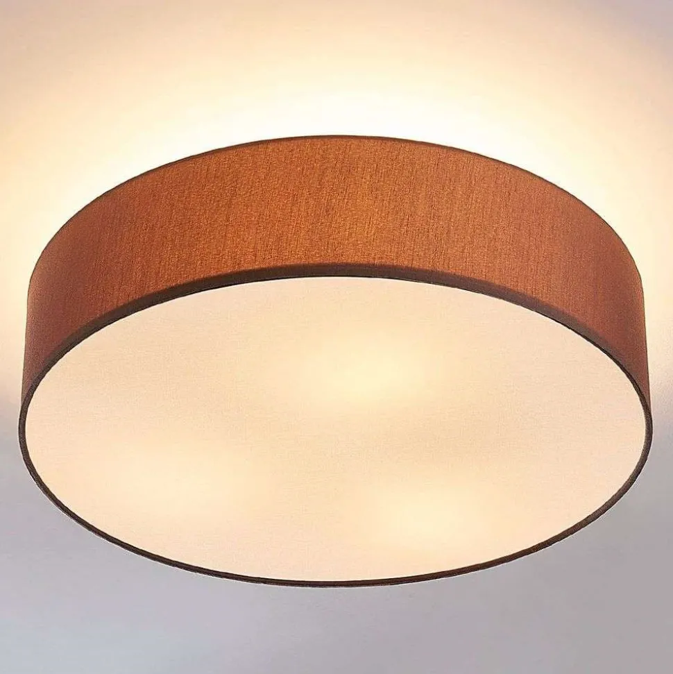 Lindby loftlampe Sebatin, Ø 50 cm, lysebrun, stof, E27