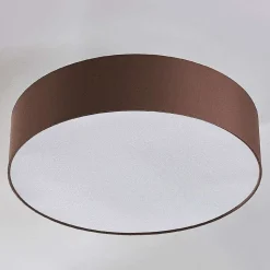 Lindby loftlampe Sebatin, Ø 50 cm, lysebrun, stof, E27