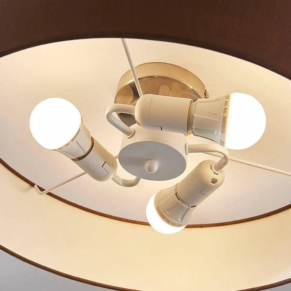 Lindby loftlampe Sebatin, Ø 50 cm, lysebrun, stof, E27