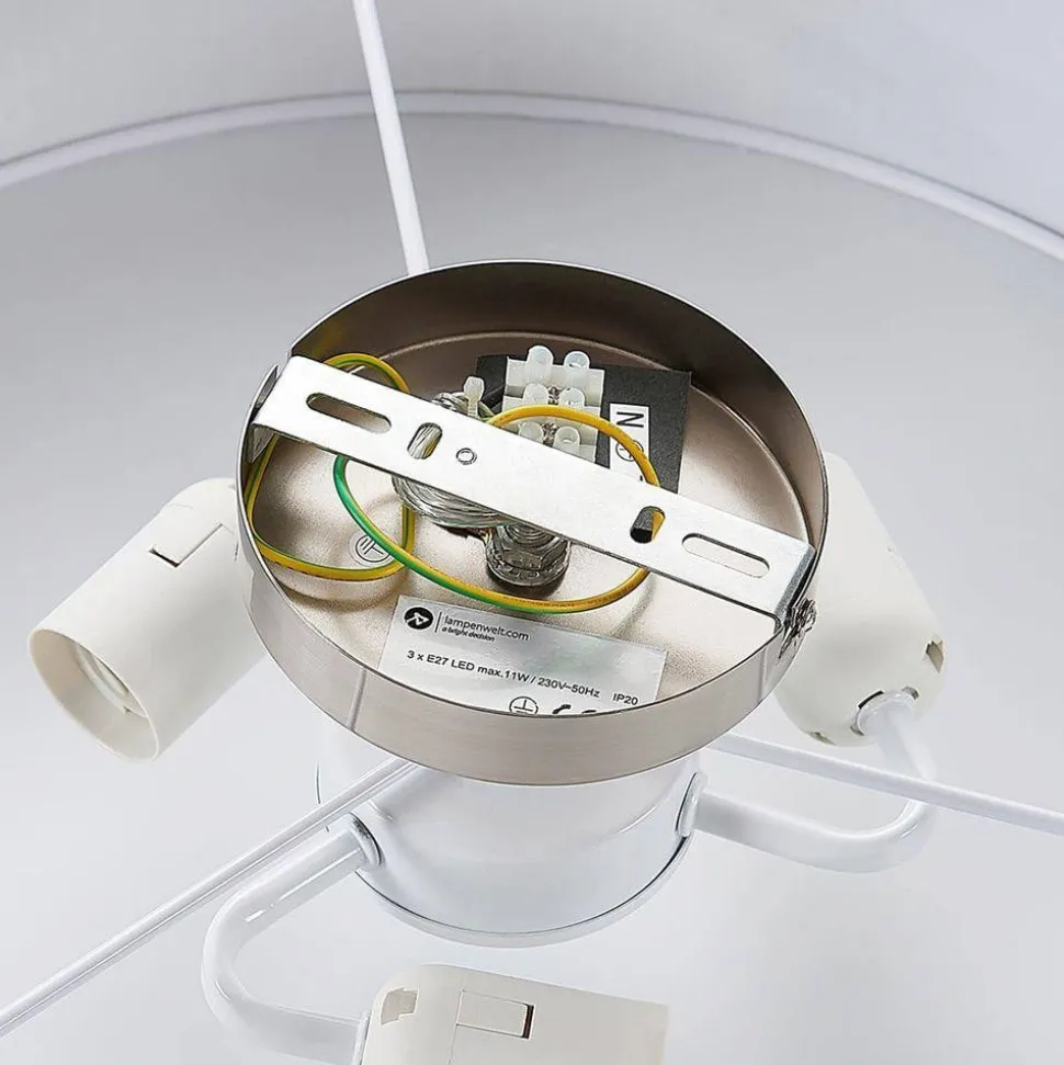 Lindby loftlampe Sebatin, Ø 50 cm, lysebrun, stof, E27