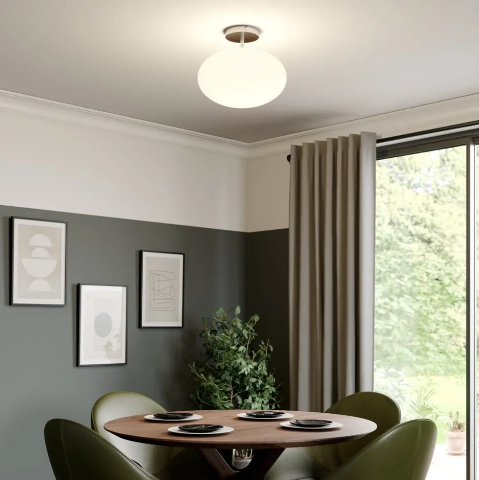 Lindby loftlampe Sonika, Ø 40 cm, nikkelfarvet, glas, E27