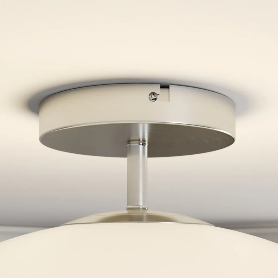 Lindby loftlampe Sonika, Ø 40 cm, nikkelfarvet, glas, E27