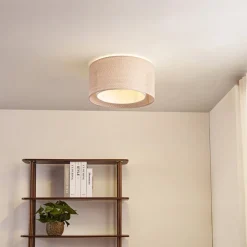 Lindby loftlampe Soula, Ø 40 cm, beige, plast, E27
