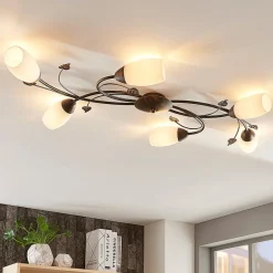 Lindby loftlampe Stefania, 6 lyskilder, sort/guld, 68 cm