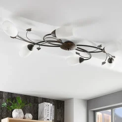 Lindby loftlampe Stefania, 6 lyskilder, sort/guld, 68 cm
