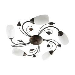 Lindby loftlampe Stefania, 5 lyskilder, sort/guld, Ø58cm