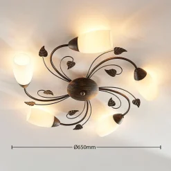 Lindby loftlampe Stefania, 5 lyskilder, sort/guld, Ø58cm