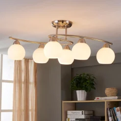 Lindby loftlampe Svean, 6 lyskilder, hvid, glas, længde 75 cm