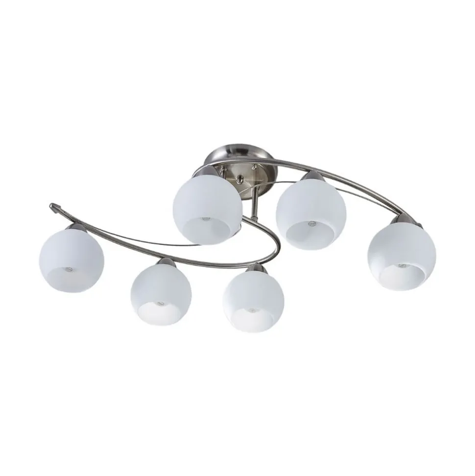 Lindby loftlampe Svean, 6 lyskilder, hvid, glas, længde 75 cm