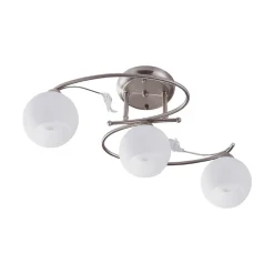 Lindby loftlampe Svean, 3 lyskilder, nikkel/hvid, glas, længde 60 cm