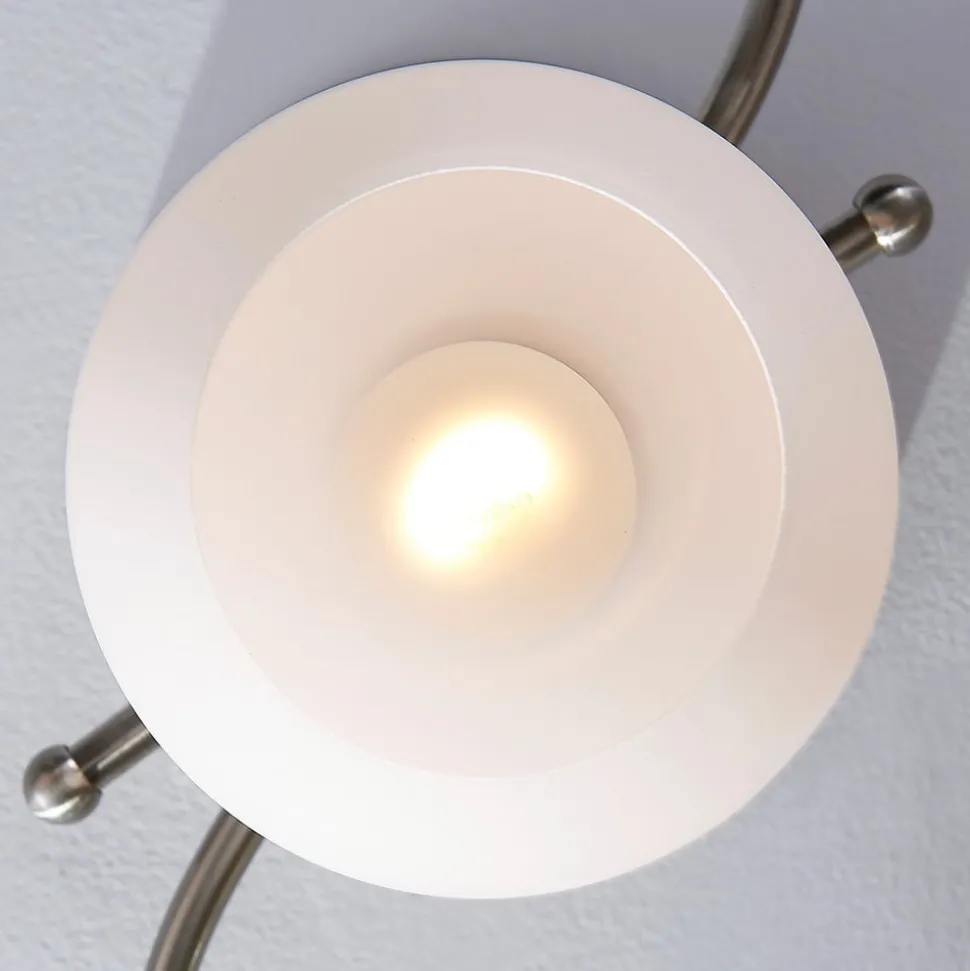 Lindby loftlampe Svean, 3 lyskilder, nikkel/hvid, glas, længde 60 cm