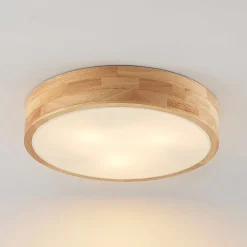 Lindby loftlampe Tanju, Ø 40 cm, 3 lyskilder, egetræ, E27