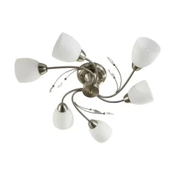 Lindby loftlampe Tatas, Ø 64 cm, nikkel, 6 lyskilder, glas