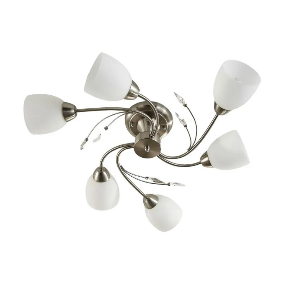Lindby loftlampe Tatas, Ø 64 cm, nikkel, 6 lyskilder, glas
