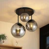 Lindby loftlampe Teeja, smoke, 3 lyskilder, Ø47cm, glas, E27