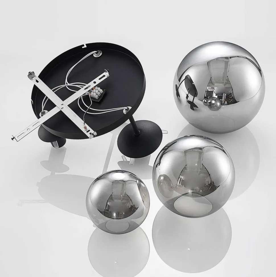 Lindby loftlampe Teeja, smoke, 3 lyskilder, Ø47cm, glas, E27