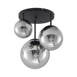 Lindby loftlampe Teeja, smoke, 3 lyskilder, Ø47cm, glas, E27