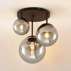 Lindby loftlampe Teeja, smoke, 3 lyskilder, Ø47cm, glas, E27