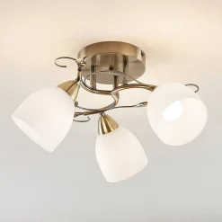 Lindby loftlampe Thaddeus, Ø 44 cm, antik messing, glas