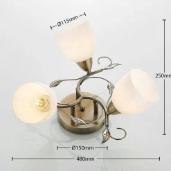 Lindby loftlampe Thaddeus, Ø 44 cm, antik messing, glas