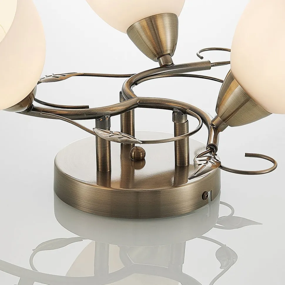 Lindby loftlampe Thaddeus, Ø 44 cm, antik messing, glas