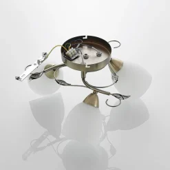 Lindby loftlampe Thaddeus, Ø 44 cm, antik messing, glas