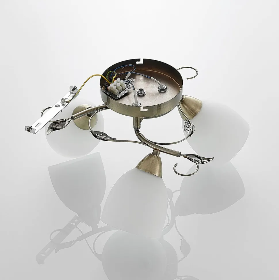 Lindby loftlampe Thaddeus, Ø 44 cm, antik messing, glas