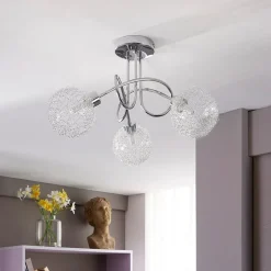 Lindby loftlampe Ticino, Ø 40 cm, krom, glas, metal
